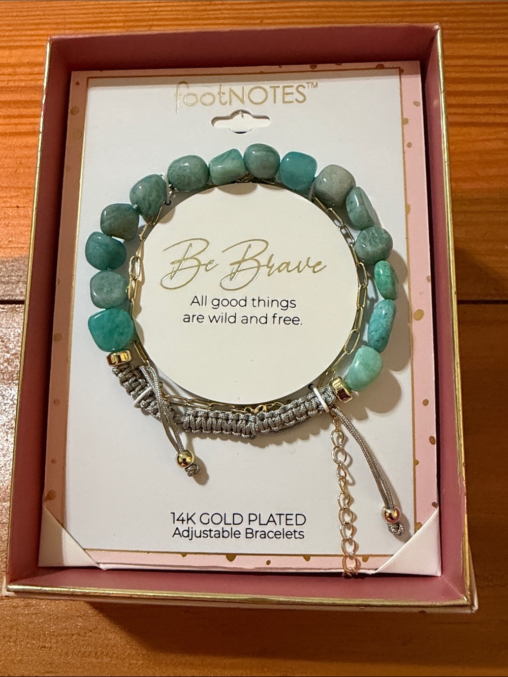 🔥🔥  Footnotes 2 Adjustable Bracelet Set, Gemstone and Goldtone, NIB